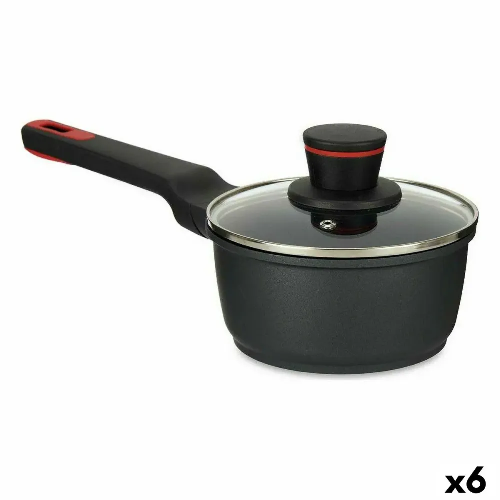 Caserolă cu capac Ø 16 cm Negru Aluminiu (6 Unități)