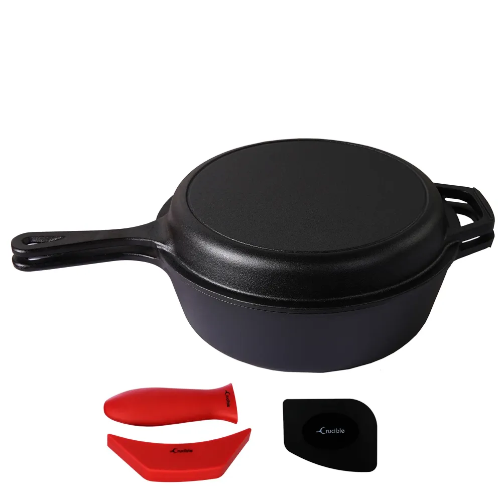Cast Iron Skillet (EXTRA DEEP) - 10.25"-Inch (26 cm) Skillet Lid, Frying Pans + Silicone Handle Holder Covers - Oven Safe...