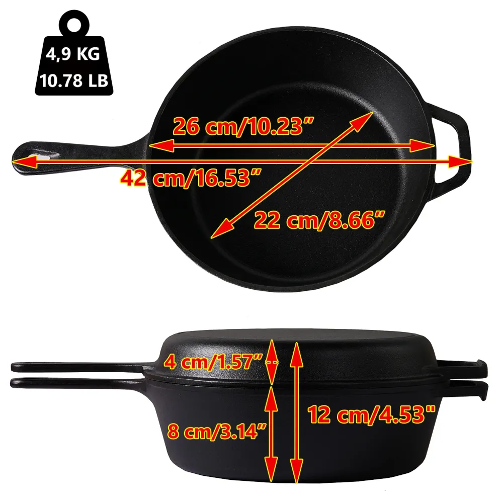 Cast Iron Skillet (EXTRA DEEP) - 10.25"-Inch (26 cm) Skillet Lid, Frying Pans + Silicone Handle Holder Covers - Oven Safe...