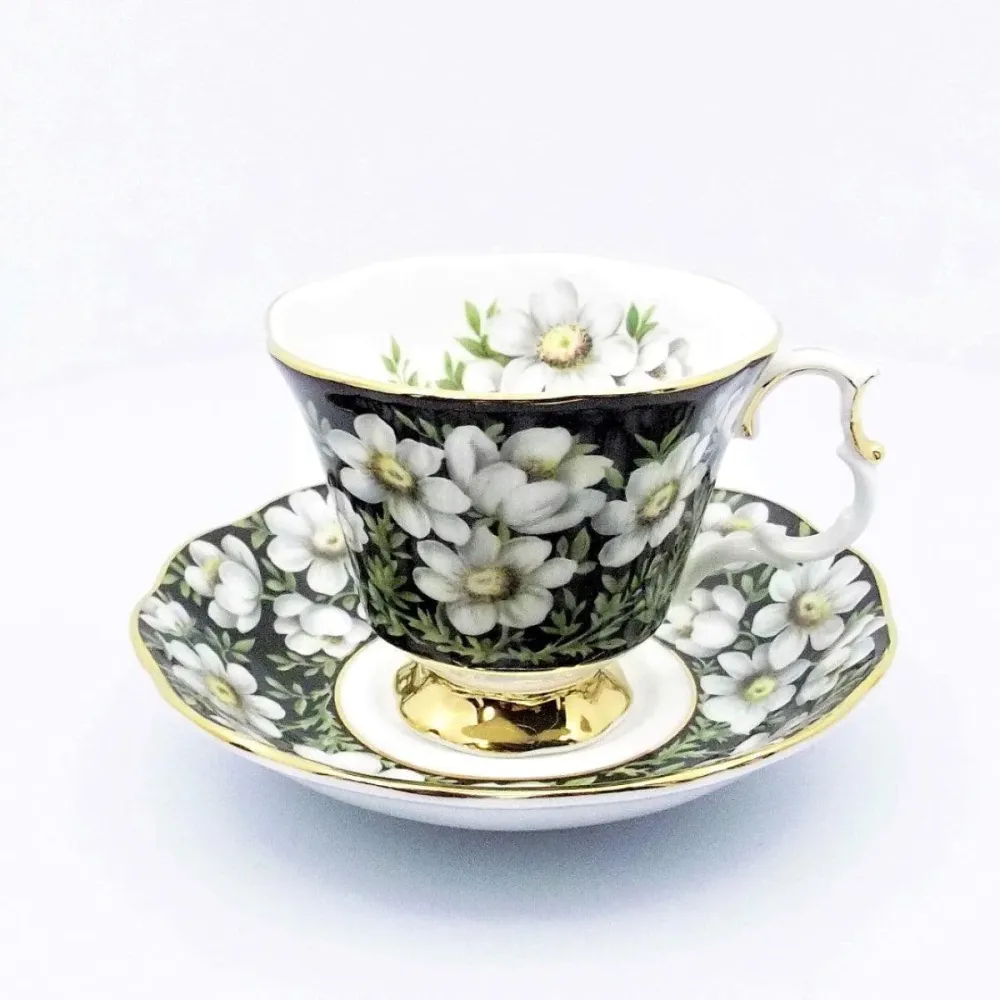 Ceașcă de ceai Royal Albert Mountain Avens Porțelan englezesc decoratiuni email finisaje aurii floare -S885-4