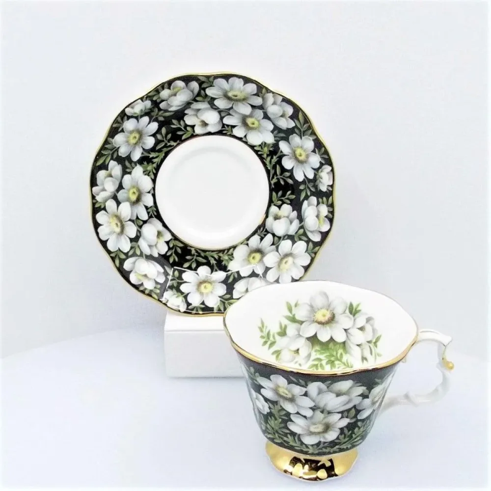 Ceașcă de ceai Royal Albert Mountain Avens Porțelan englezesc decoratiuni email finisaje aurii floare -S885-4