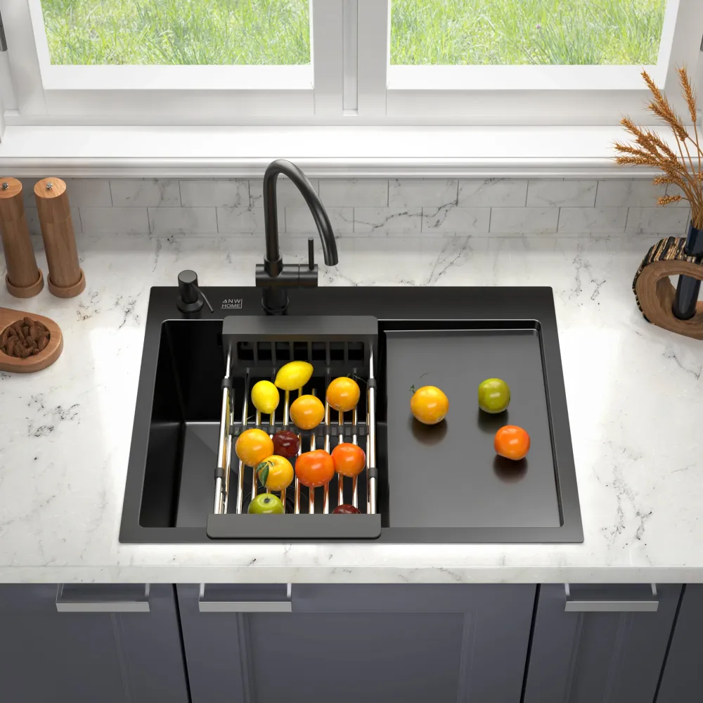 Chiuveta de bucatarie cu un singur vas cu scurgere Graphite 6350L + accesorii