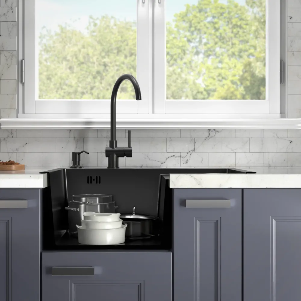 Chiuveta de bucatarie cu un singur vas cu scurgere Graphite 6350L + accesorii