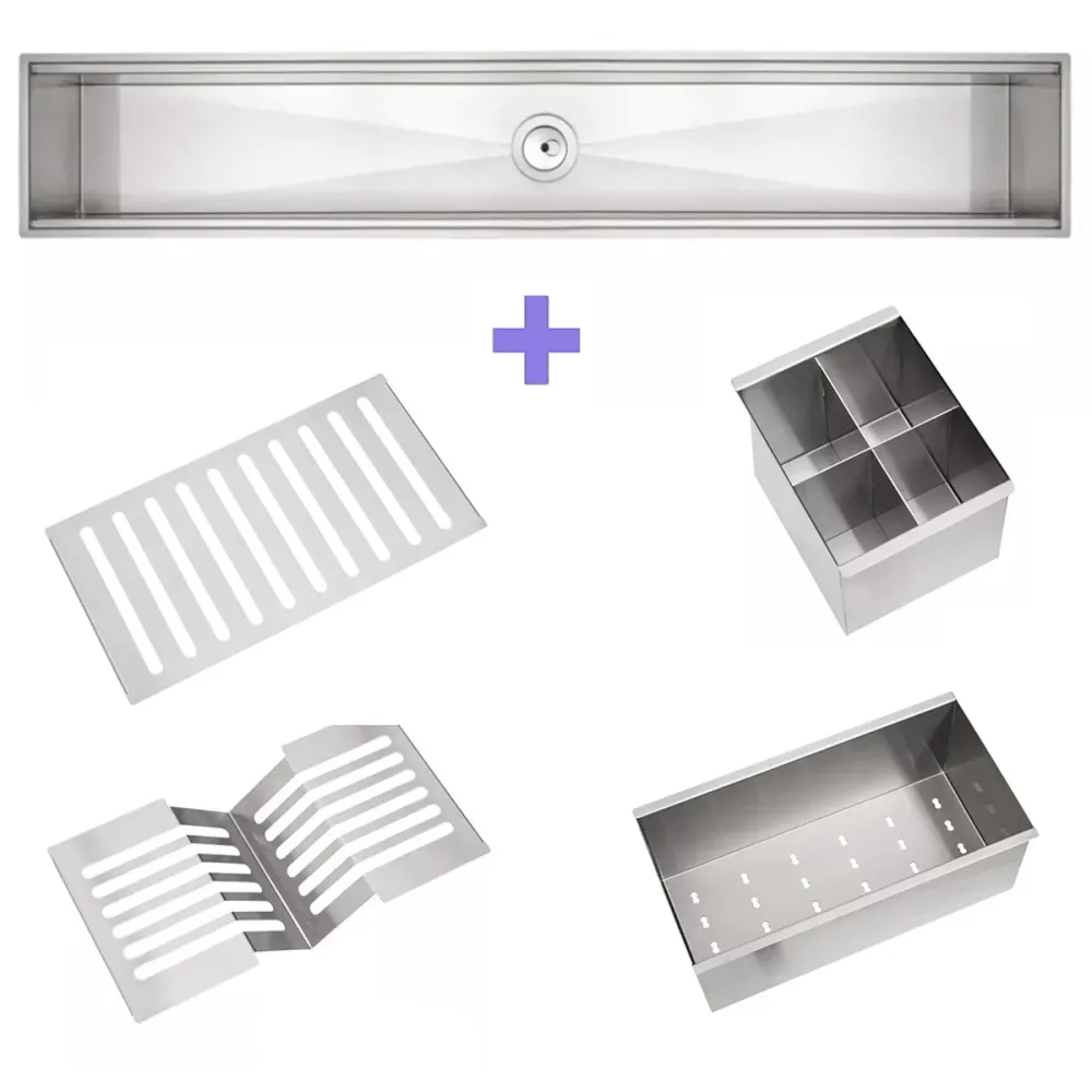 Chiuveta ingusta scurgere multifunctionala tip rigola / canal / jgheab drenare CookingAid Channel sink 108cm cu 4 accesori...