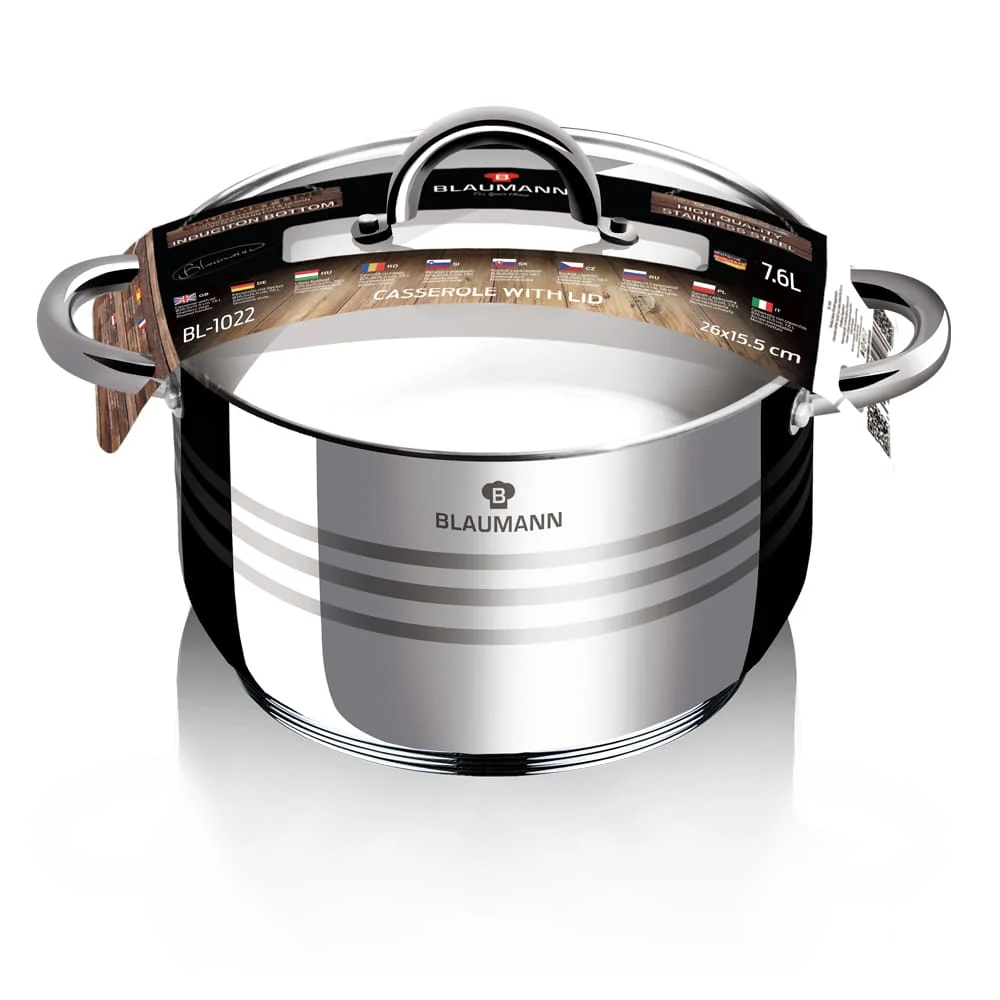 Cratiță din inox Blaumann BL-1021A cu capac din sticlă – Ø22×13,5 cm, 4,7 L