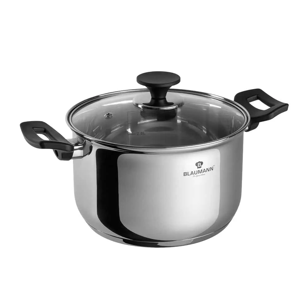Cratiță inox cu capac din sticlă 20 cm – Blaumann BL-3855 | 3.8 L, compatibilă inducție