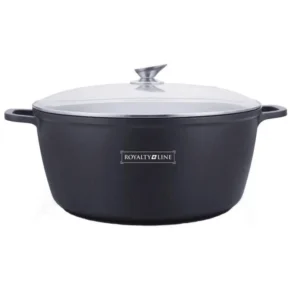 Cratiță cu Interior Marmorat și Capac Royalty Line , 36 cm, 14 L – Aluminiu Turnat, Antiaderentă, Eco-Friendly