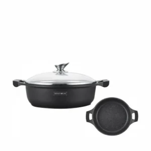 Cratiță Mare Royalty Line, 34 cm, 7 L, Aluminiu cu Strat Antiaderent Marmorat, Mânere din Silicon, Compatibilă cu Inducție