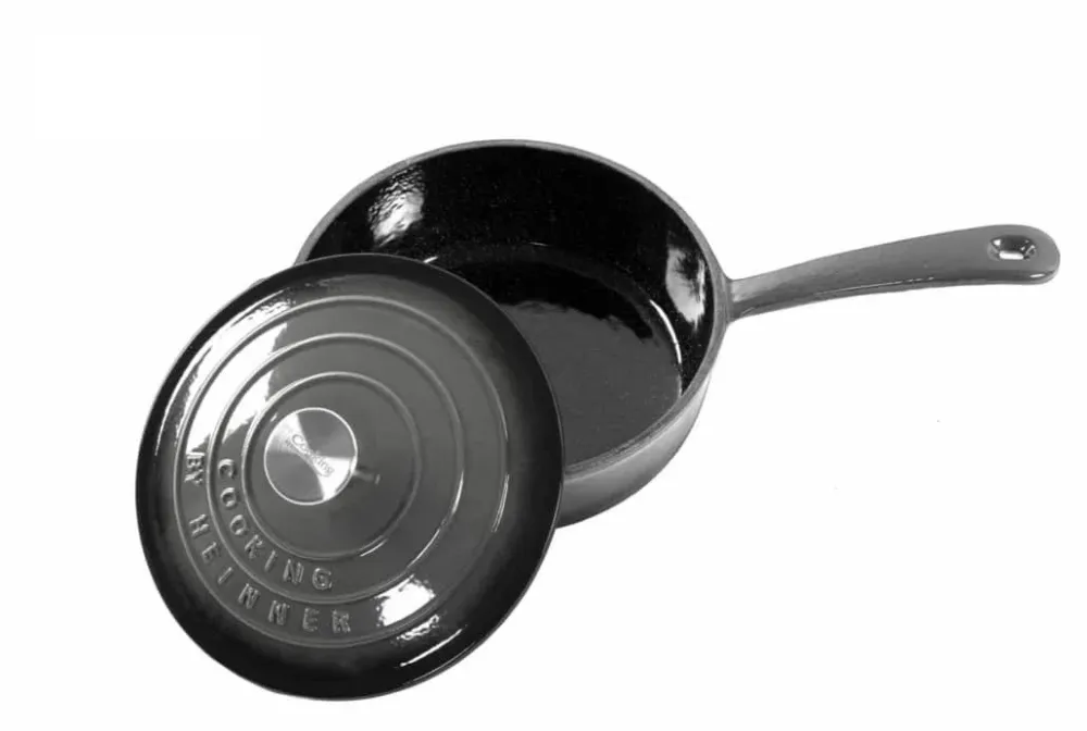 Cratita din fonta emailata cu coada si capac, 24x8cm, capacitate 2.5l Marble Gray / DCN58638