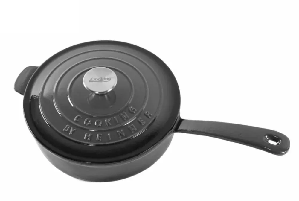 Cratita din fonta emailata cu coada si capac, 24x8cm, capacitate 2.5l Marble Gray / DCN58638
