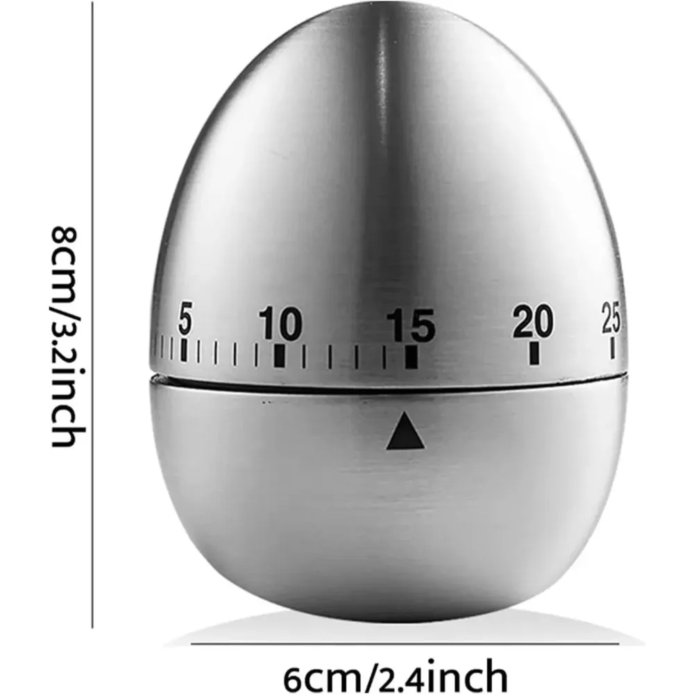 Cronometru de Bucatarie, Vivimall, Mecanic, Forma de Ou, din Otel Inoxidabil, 60 min Timer, 8 x 6 cm, Argintiu