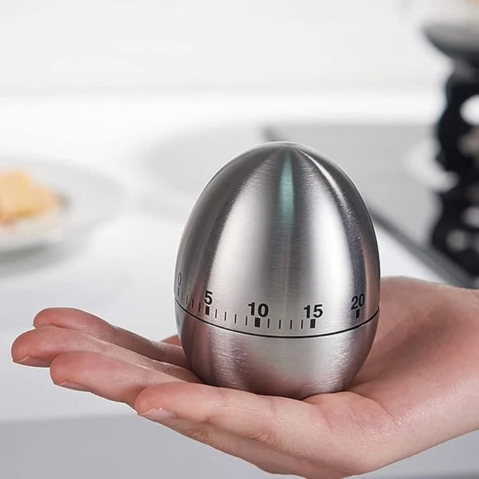 Cronometru de Bucatarie, Vivimall, Mecanic, Forma de Ou, din Otel Inoxidabil, 60 min Timer, 8 x 6 cm, Argintiu