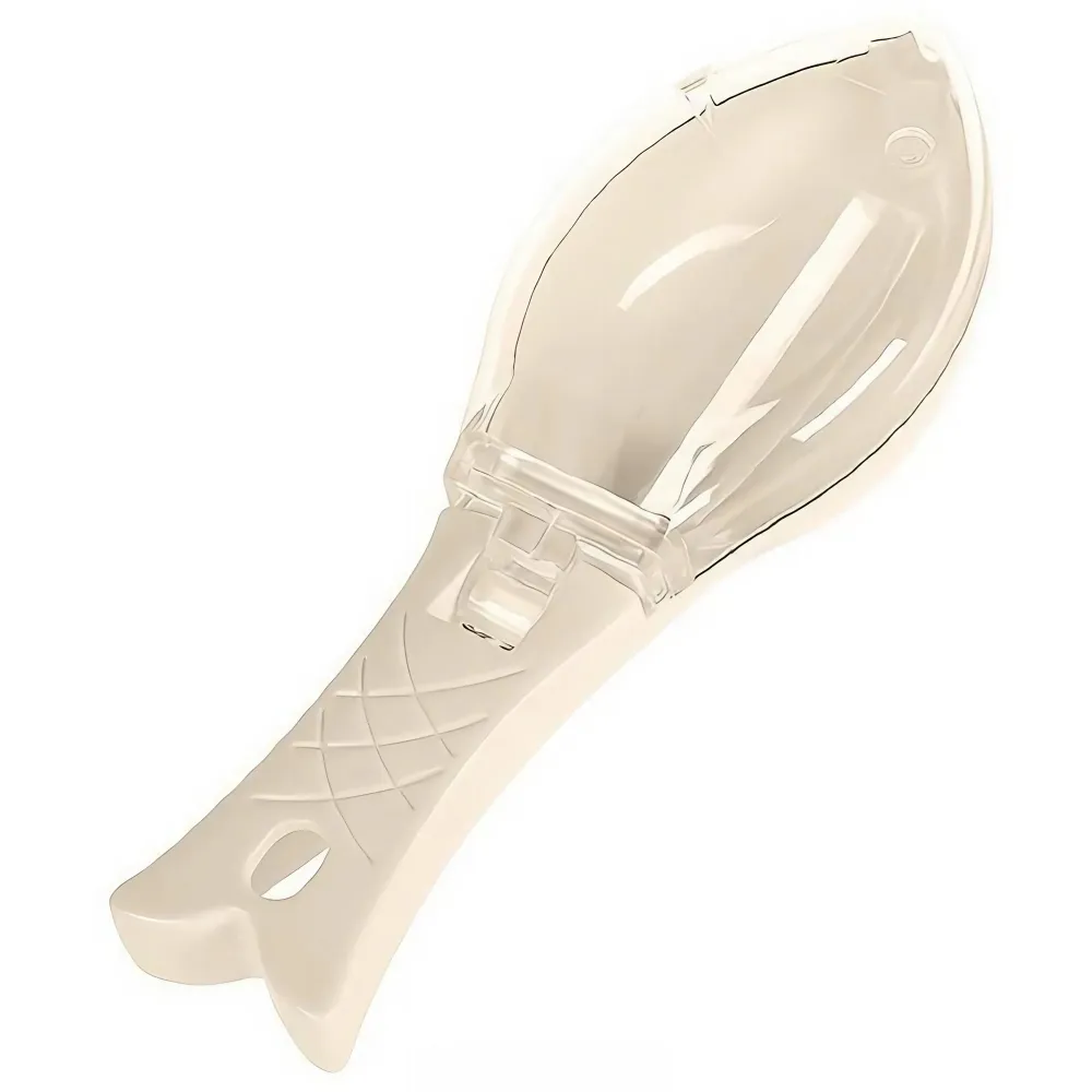 Curatator Manual Solzi de Peste, Vivimall, Forma Peste , Recipient cu Capcac pentru Solzi, Plastic, Roz pal, 16x6 cm