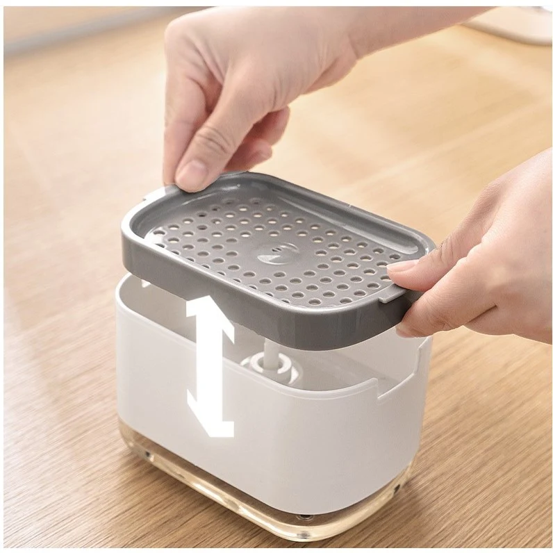 Dozator Vivimall, Dispenser 2 1 pentru Detergent Lichid de Vase sau pentru Obiecte Sanitare cu Suport pentru Burete de Buc...