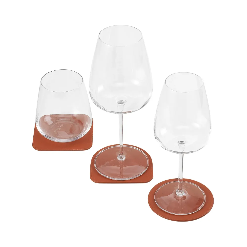 DUDU Set de 3 suporturi din piele moale colorată, față-verso, formă rotundă pătrată, 9,5x9,5 cm, design elegant
