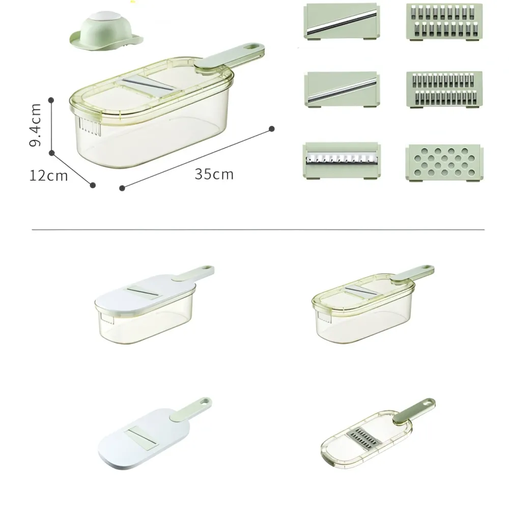 Feliator Multifunctional, Vivimall, 6 1, pentru Fructe si Legume, 9 Piese, Maner, Lame de Inox, Recipient Stocare, Protect...