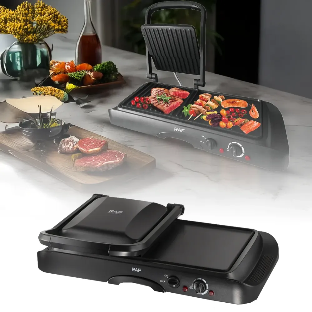 Grill și plită electrică 2 în 1 RAF R.2695 – Putere 1600W, suprafata antiaderenta, temperatura reglabila, culoare negru
