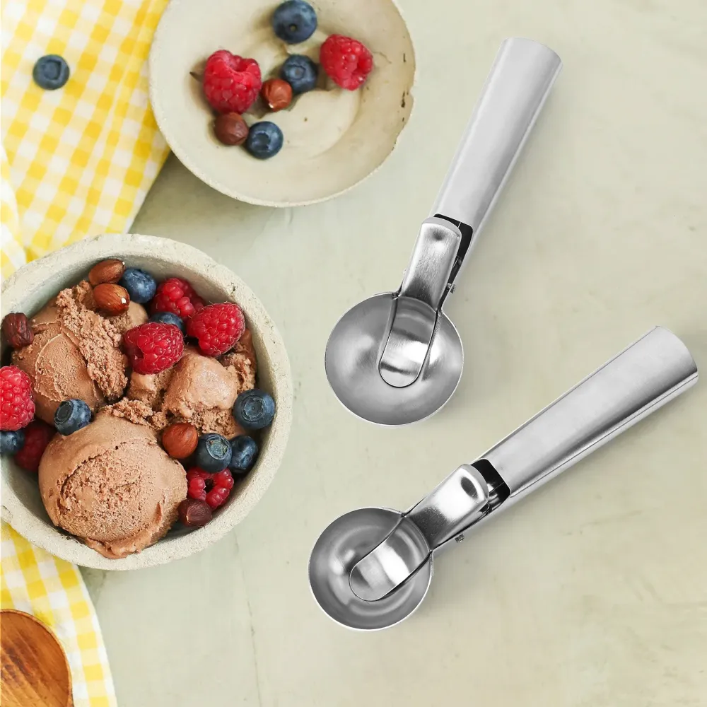 Lingura dozatoare inghetata Vivimall, Cool Serving, inox, gri