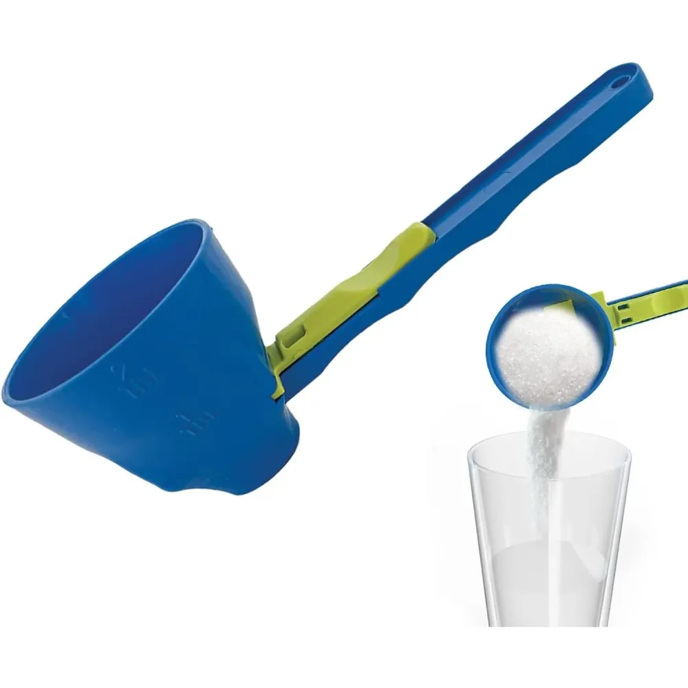 Lingura Gradata, Vivimall, Tip Palnie, din Plastic, Coada Lunga, 8 x 8 x 3 cm, Albastru/Verde