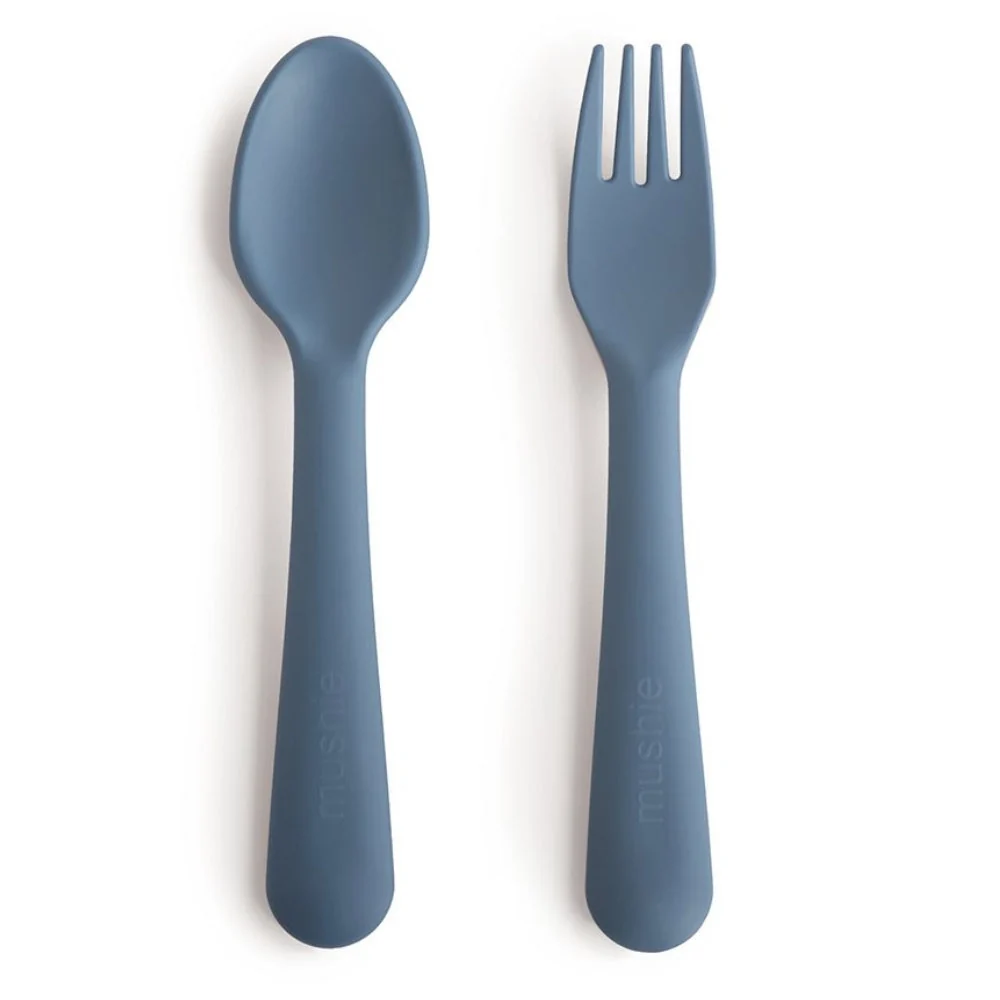 Mushie Baby Cutlery Furculiță și lingură - Twilight Blue