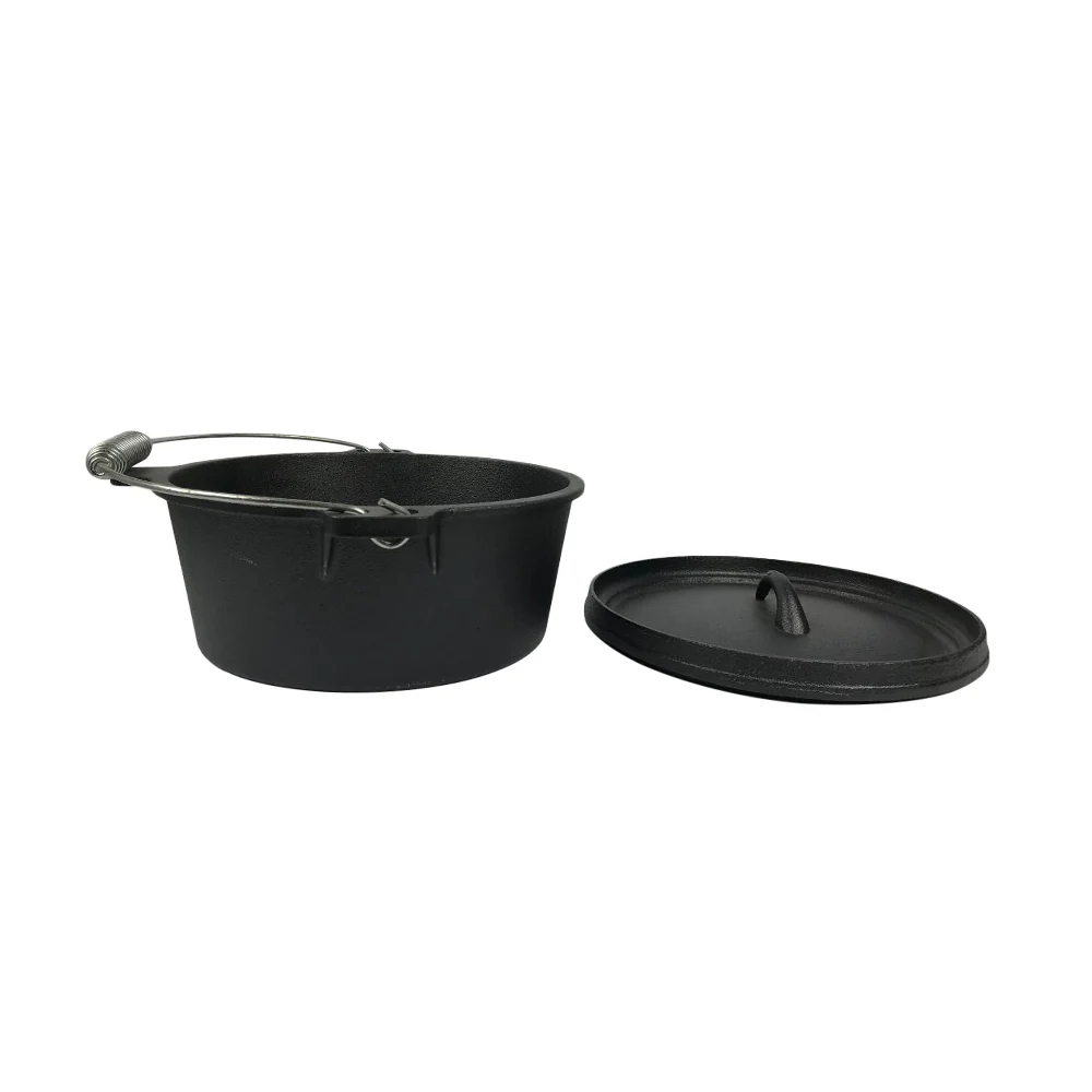 Oală Dutch Oven de fontă pentru camping, 4.1 qt (3,9 L), inclusiv ridicător capac și suport capac
