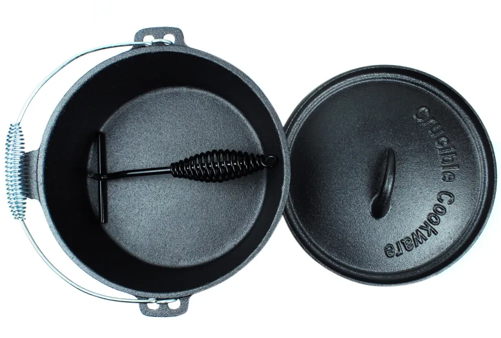 Oală Dutch Oven de fontă pentru camping, 4.1 qt (3,9 L), inclusiv ridicător capac și suport capac