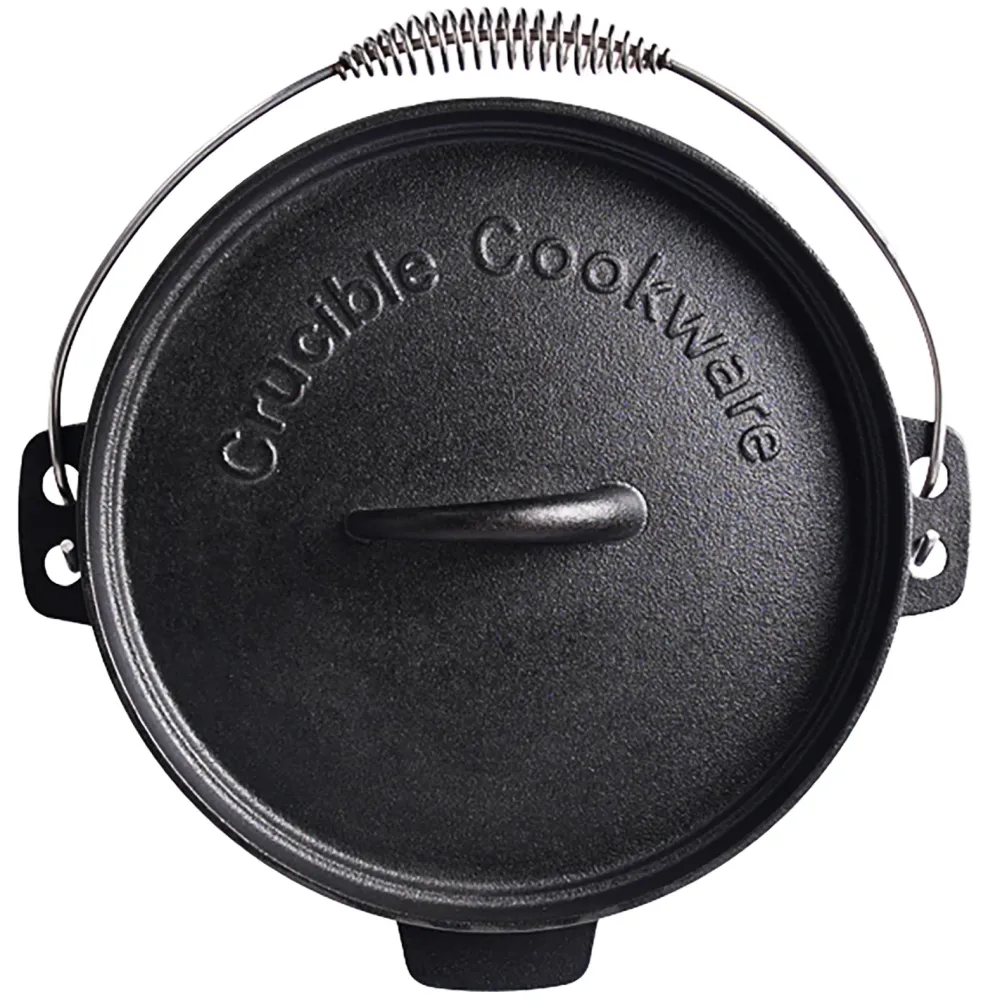 Oală Dutch Oven de fontă pentru camping, 4.1 qt (3,9 L), inclusiv ridicător capac și suport capac