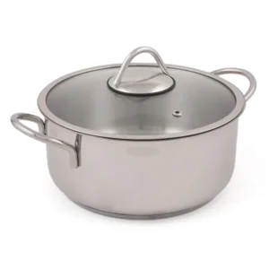 Oală Inox cu Capac – 3,4L, 26x26x8 cm, Argintiu, D50, 100% Oțel Inoxidabil