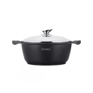 Oală Royalty Line , 40 cm, 20 L, din Aluminiu, Interior Antiaderent, cu Capac din Sticlă – Compatibilă cu Inducție