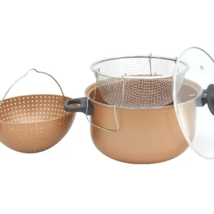 Oală cu strecurătoare și coș SAPIR SP 1213 P, 4 litri, 24x12,5 cm, strat antiaderent, culoare cupru