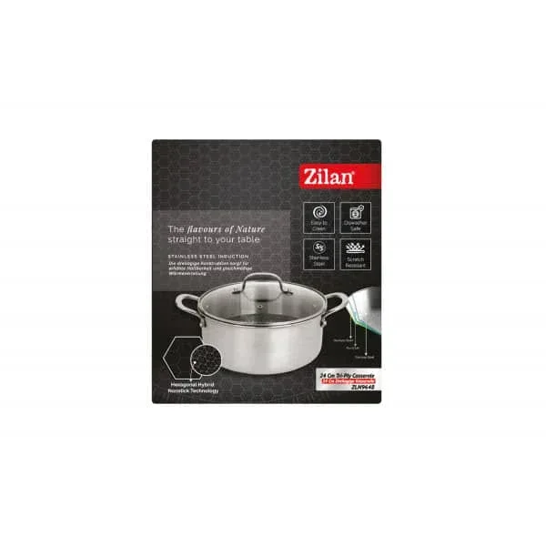 Oala cu capac ZILAN, din inox, antiaderent, diametru 24cm / ZLN 9648