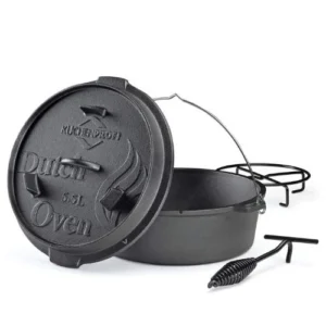 Oala rotunda din fonta, cu capac, negru, 5.5 l, BBQ Dutch Oven - KUCHENPROFI