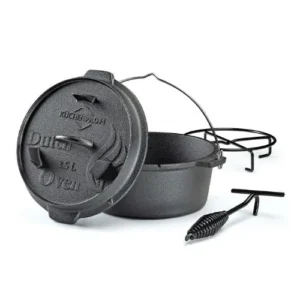 Oala rotunda din fonta, cu capac, negru, 3.5 l, BBQ Dutch Oven - KUCHENPROFI
