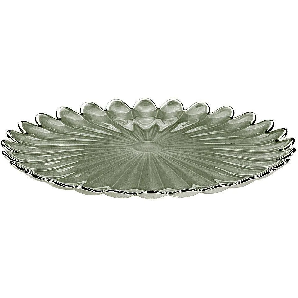 Ottaviani Margherita farfurie centrala 33cm sticla argintie verde salvie 800368V