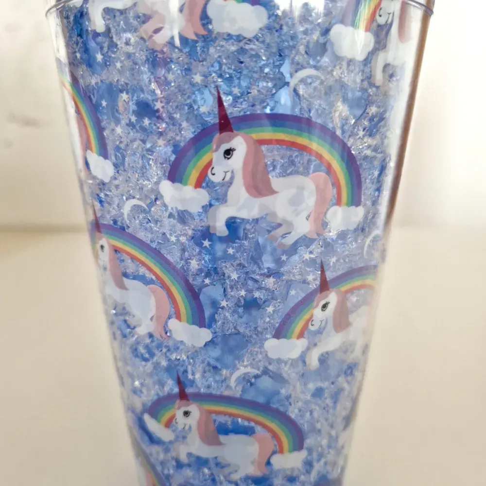 Pahar cu capac si pai, Naimeed D5020, Albastru-unicorn