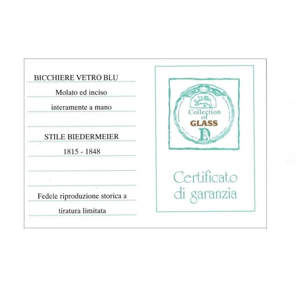 Pahar de sticlă albastră în stil Biedermeier tăiat și gravat manual -S2429-C