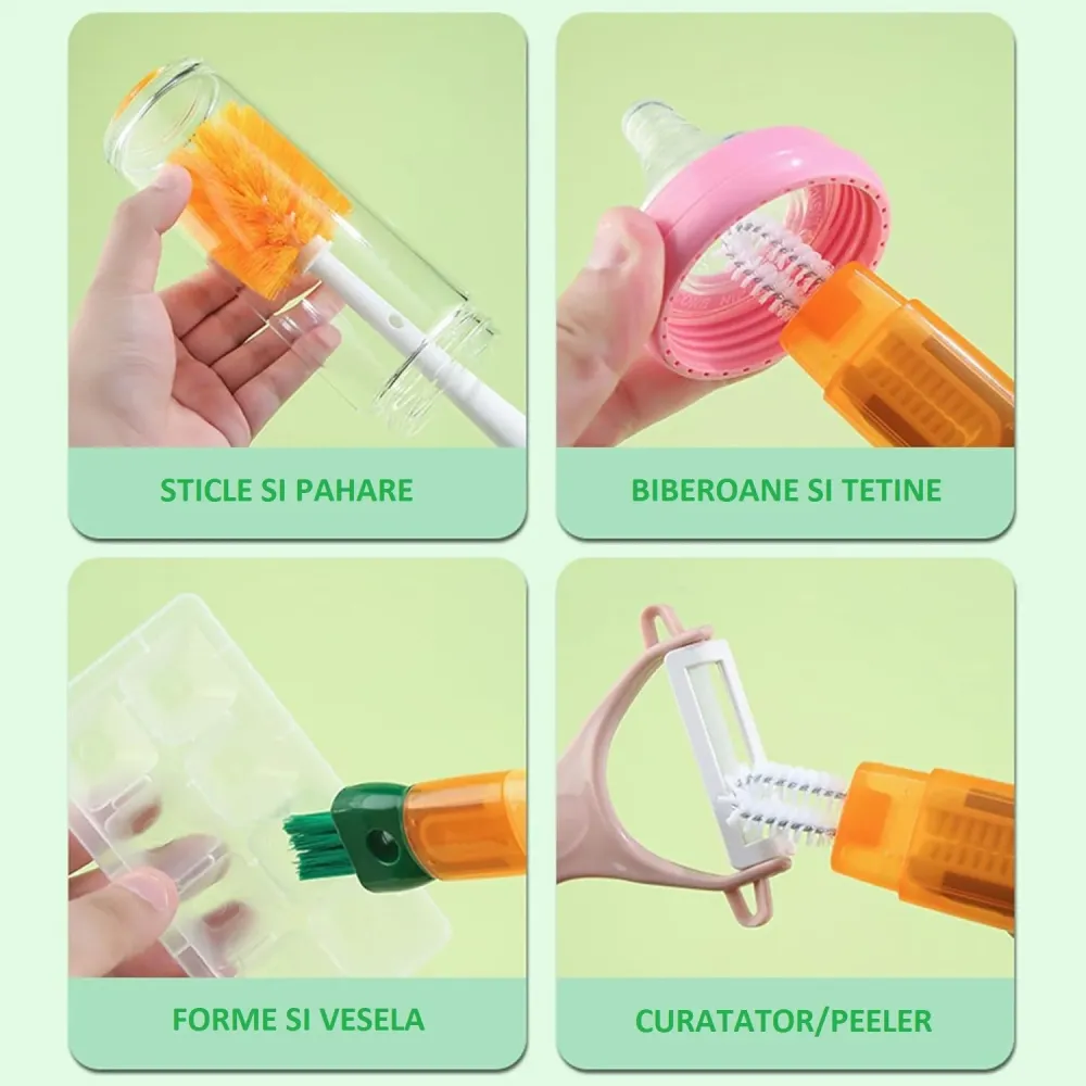 Perie 5 1 de Curatat Pahare, Cani, Sticle, Vivimall, cu Maner Lung, Accesorii pentru Spalarea Paielor si Capacelor, Usor d...