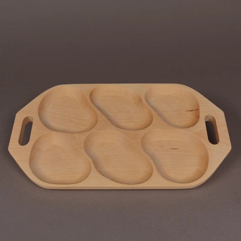 Platou pentru servit cu 6 compartimente , Lemn , 48.5x28 cm