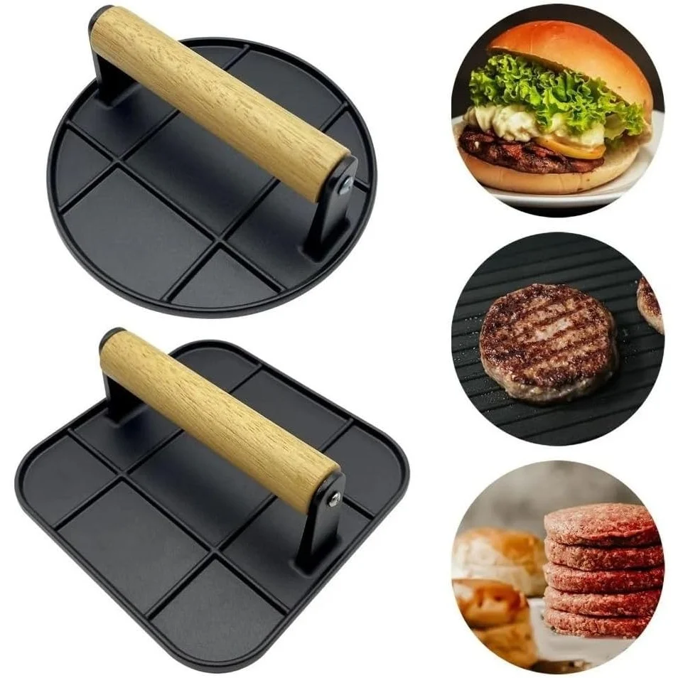 Presa Manuala pentru Carne, Vivimall, din Aliaj de Aluminiu, Maner din Lemn, Presa pentru Burgeri, Usor de Curatat si Folo...