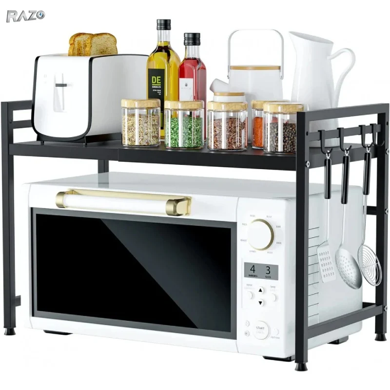 Raft de bucatarie extensibil RAZO, Pentru cuptor cu microunde, Metal durabil, Lungime, Inaltime reglabile, Negru