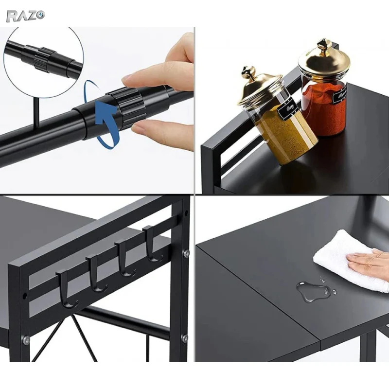 Raft de bucatarie extensibil RAZO, Pentru cuptor cu microunde, Metal durabil, Lungime, Inaltime reglabile, Negru
