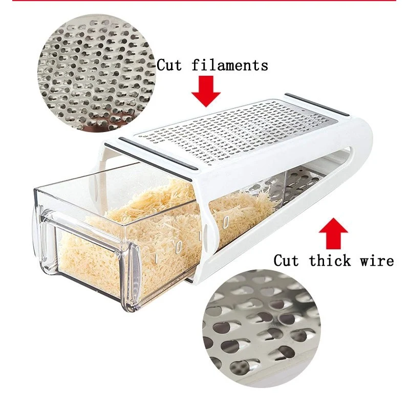 Razatoare de bucatarie cu cutie colectoare Vivimall, doua tipuri de lame, carcasa inox si ABS, design practic, alb