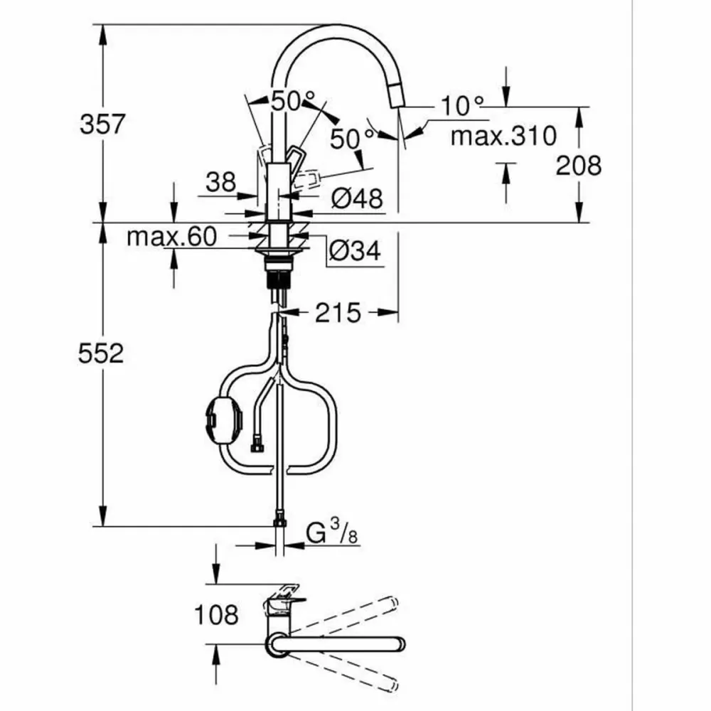 Robinet Monocomandă Grohe StartLoop În formă de C Alamă