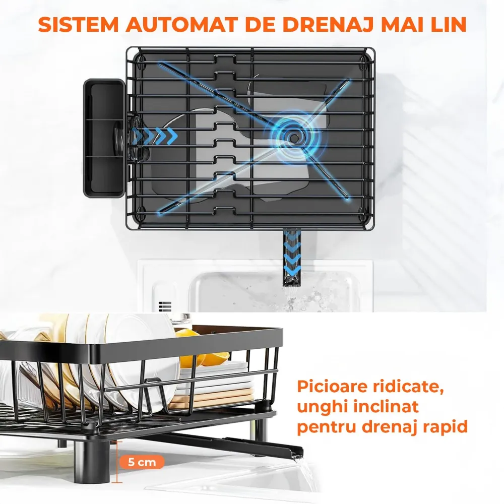 Scurgator Vase Elindor® Suport Chiuveta pentru Farfurii, Uscator Incorporabil, Ideal pentru Tacamuri, Vesela, Capace, Oale...