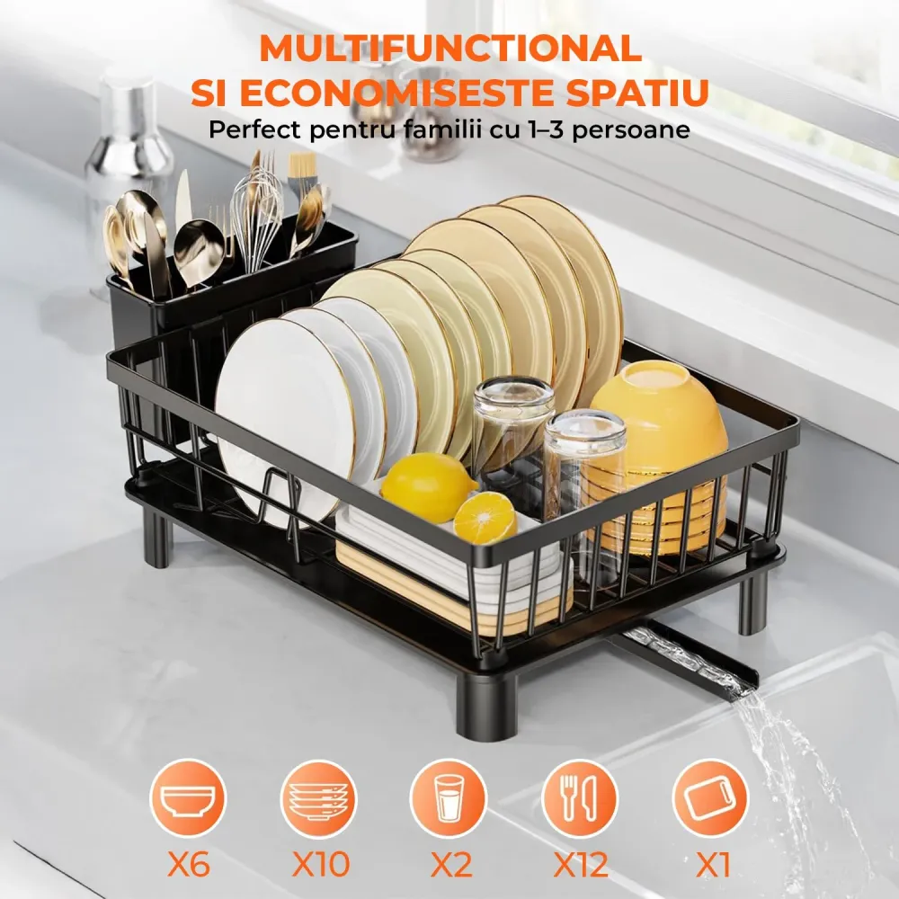 Scurgator Vase Elindor® Suport Chiuveta pentru Farfurii, Uscator Incorporabil, Ideal pentru Tacamuri, Vesela, Capace, Oale...