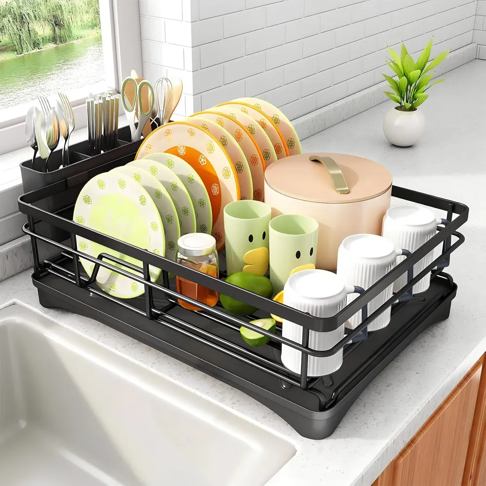Scurgator Vase Elindor®, Suport Inox Carbon pentru Chiuveta, Uscator Incorporabil, Ideal pentru Tacamuri, Vesela, Farfurii...
