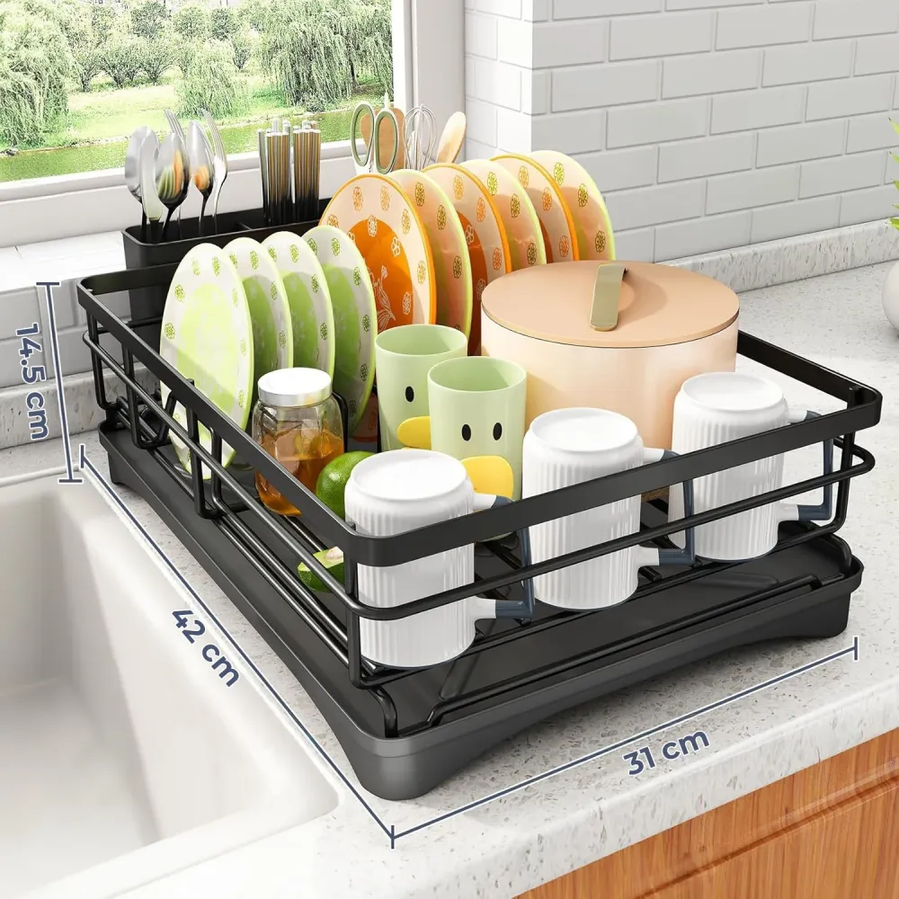 Scurgator Vase Elindor®, Suport Inox Carbon pentru Chiuveta, Uscator Incorporabil, Ideal pentru Tacamuri, Vesela, Farfurii...