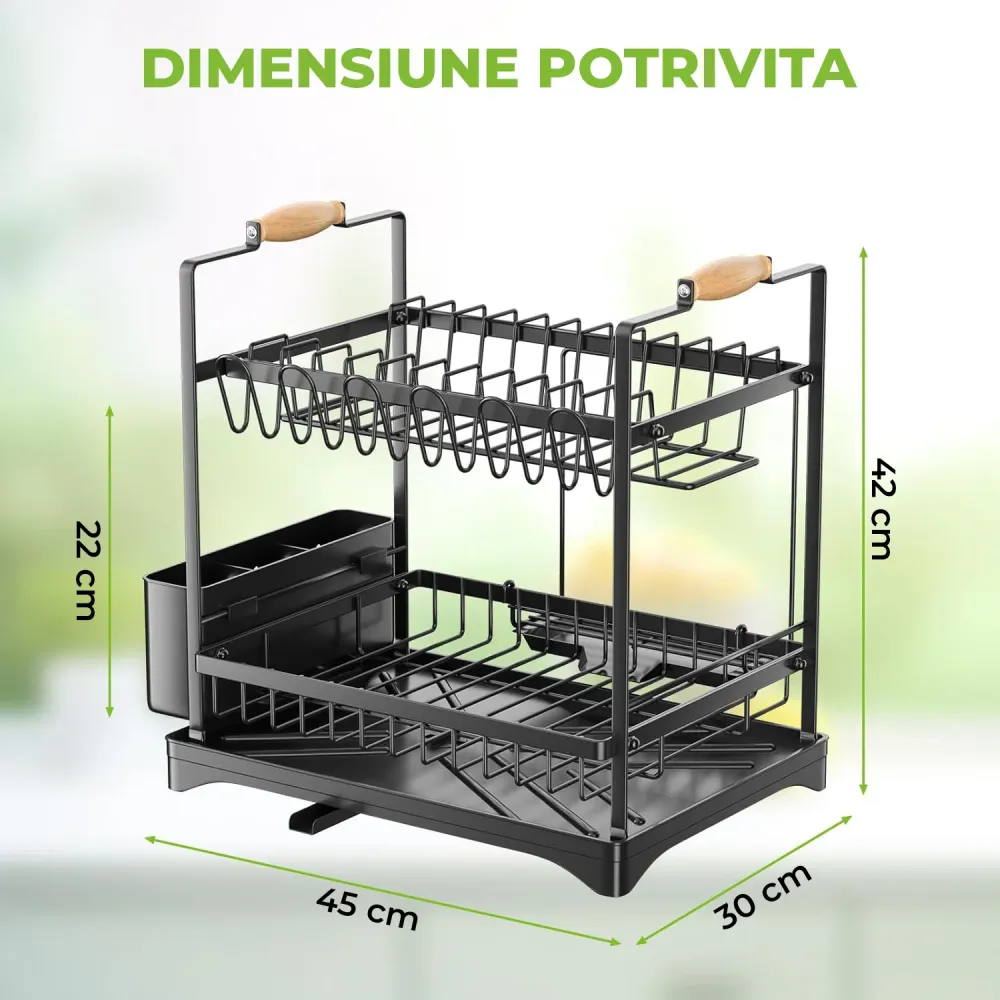 Scurgator Vase Etajat Elindor®, Suport Farfurii Chiuveta Incorporabil, Uscator Vesela, Tacamuri, Capace Oale, Tigai, Pahar...