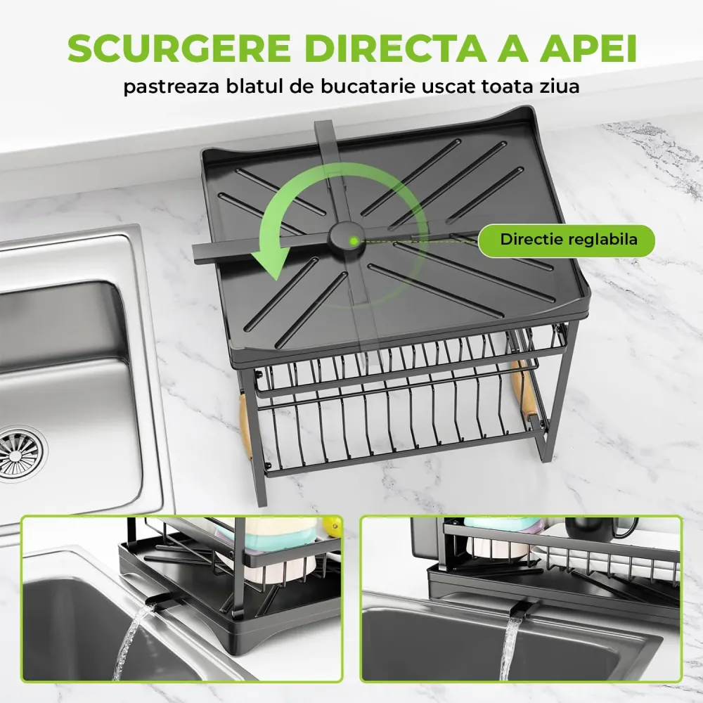 Scurgator Vase Etajat Elindor®, Suport Farfurii Chiuveta Incorporabil, Uscator Vesela, Tacamuri, Capace Oale, Tigai, Pahar...