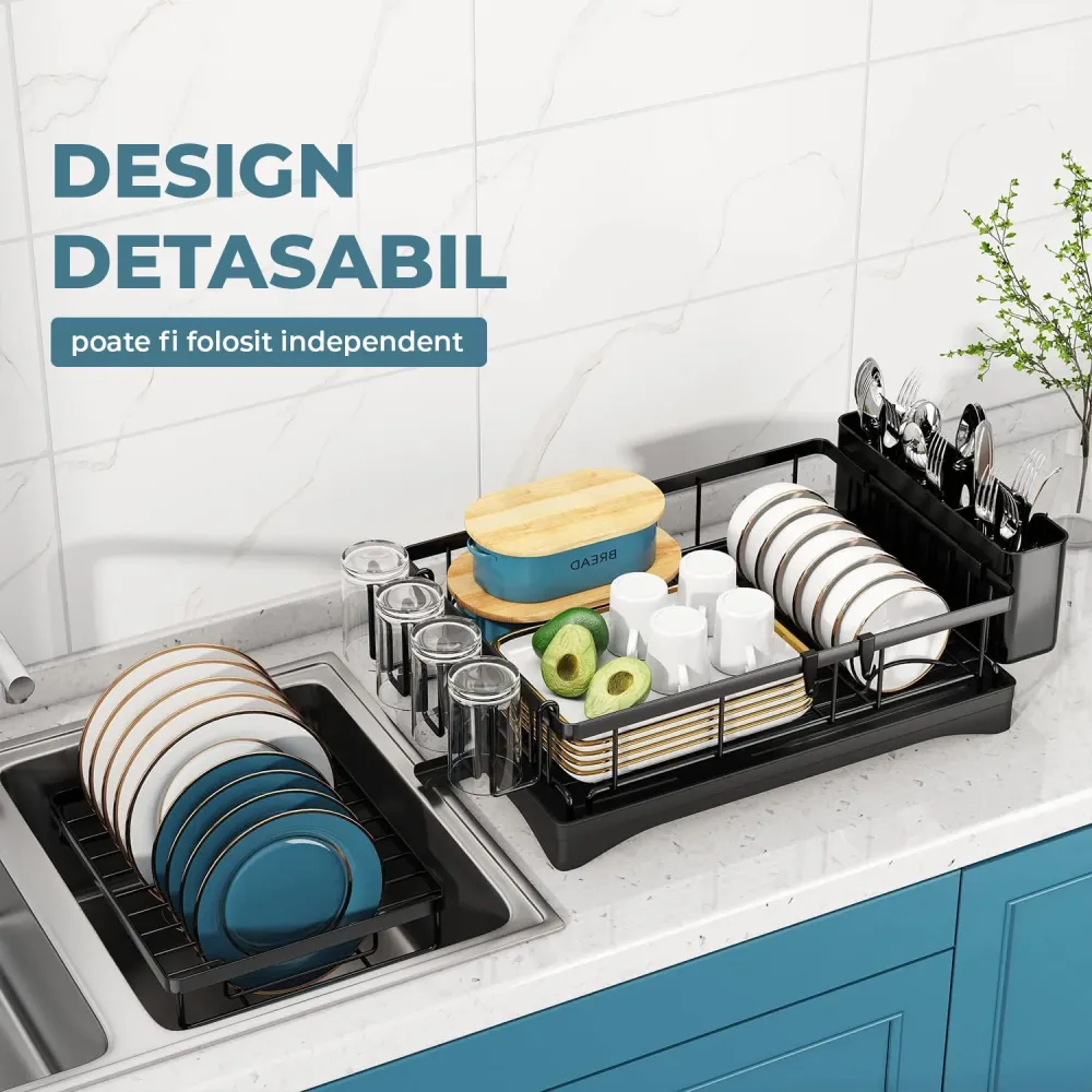 Scurgator Vase Etajat Elindor®, Suport Farfurii Chiuveta Incorporabil, Uscator Vesela, Tacamuri, Capace Oale, Tigai, Pahar...